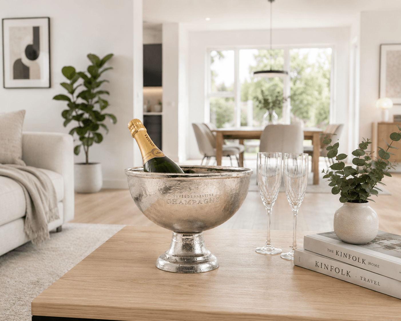 Stor sølvfarvet champagnekøler