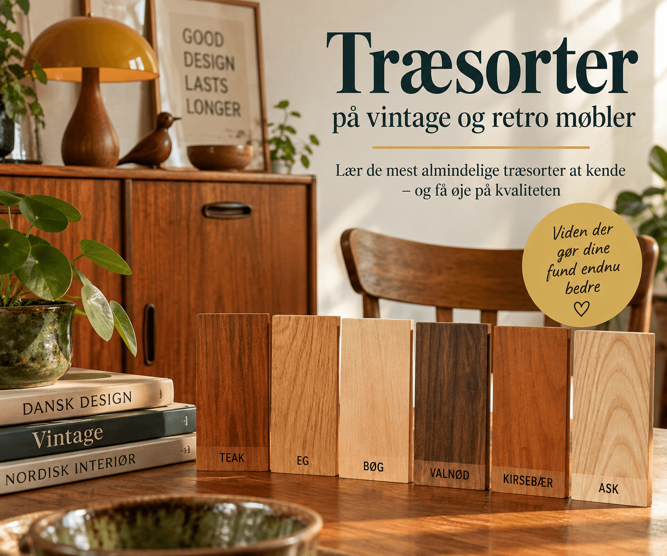 Guide: Sådan ser du forskel på træsorter i retro og vintage møbler
