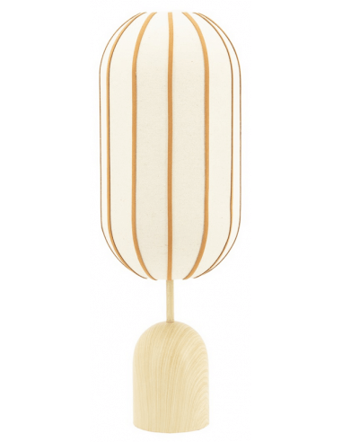 Bordlampe i jern, læder og linned i naturfarver